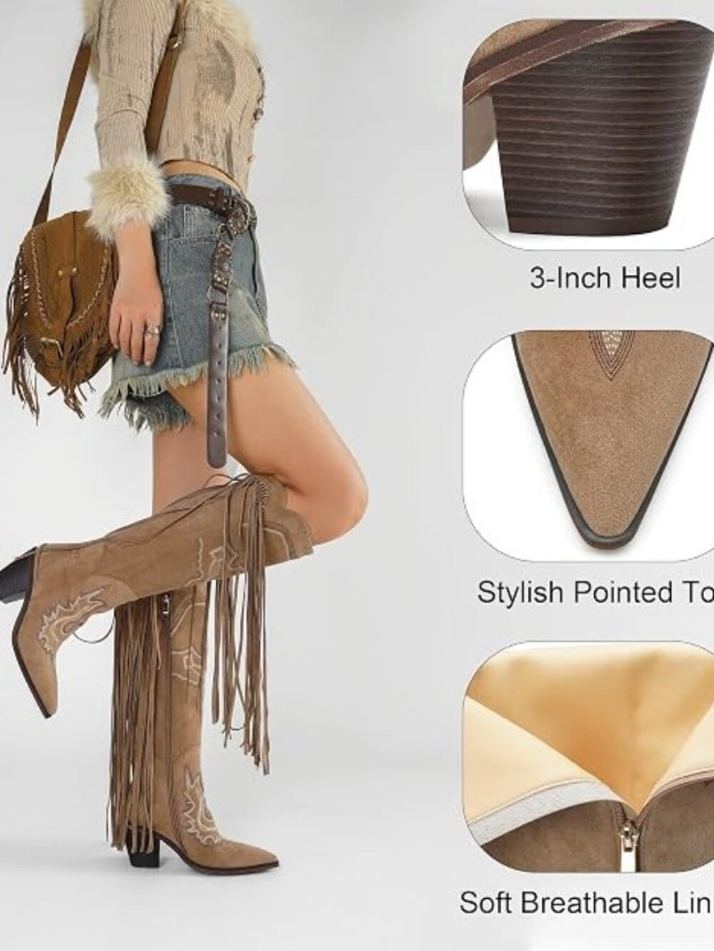 Knee High Fringe Embroidered Cowgirl Boots - Picture 4 of 6